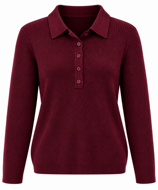 Collared Button Knit Sweater - Burgundy