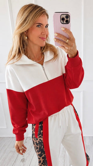Color Block Quarter Zip Top