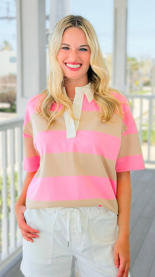 Colorblock Stripe Polo Top