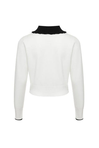Contrast Collar Cropped Long Sleeve Top