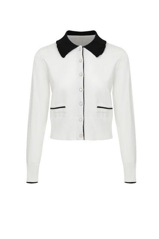 Contrast Collar Cropped Long Sleeve Top