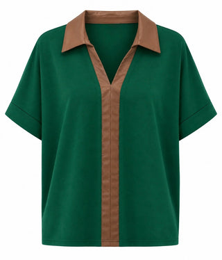 Contrast Collar Knit Top - Green