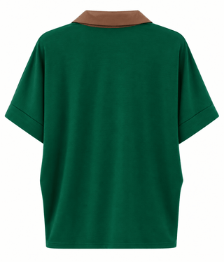 Contrast Collar Knit Top - Green