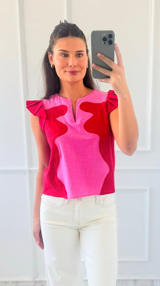 Contrast Flutter Sleeve Top