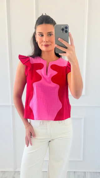Contrast Flutter Sleeve Top