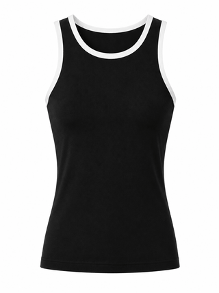 Contrast High Neck Tank Top - Black