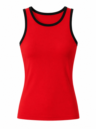 Contrast High Neck Tank Top - Red