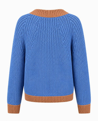 Contrast Pocket Cardigan - Blue/Camel