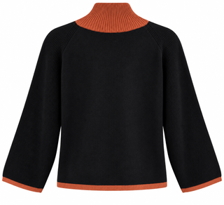 Contrast Trim Hook Front Knit Cardigan - Black