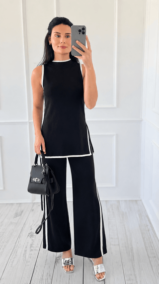 Contrast Trim Sleeveless Sweater Pants Set