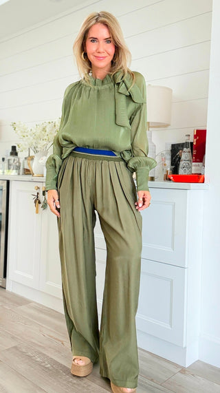 Contrast Waist Pants - Olive