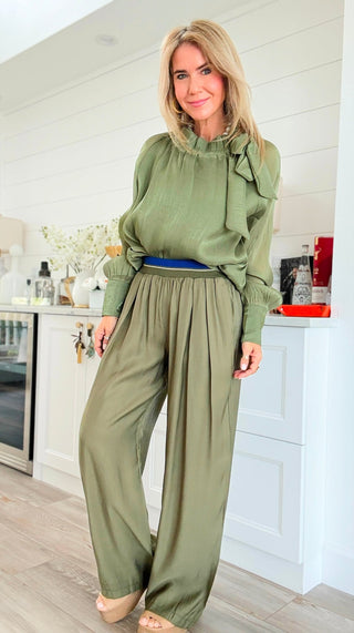 Contrast Waist Pants - Olive