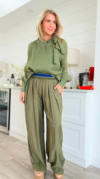 Contrast Waist Pants - Olive