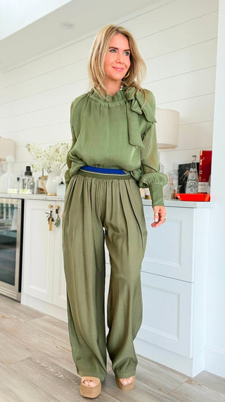 Contrast Waist Pants - Olive