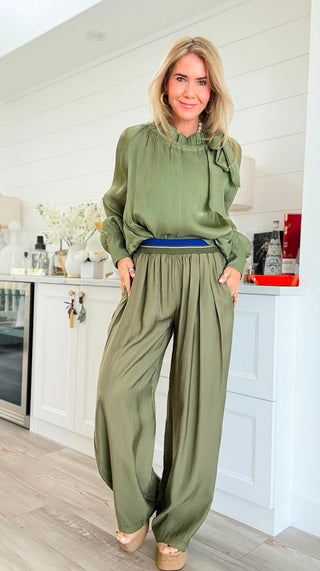 Contrast Waist Pants - Olive