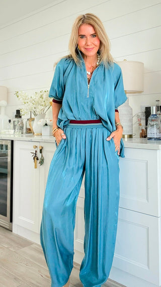 Contrast Waist Pants - Slate