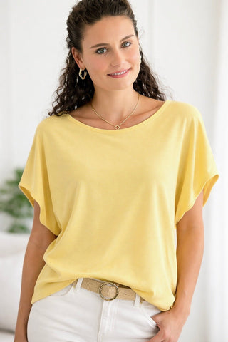 Margo Short Sleeve Scuba Boatneck Top - Lemonade