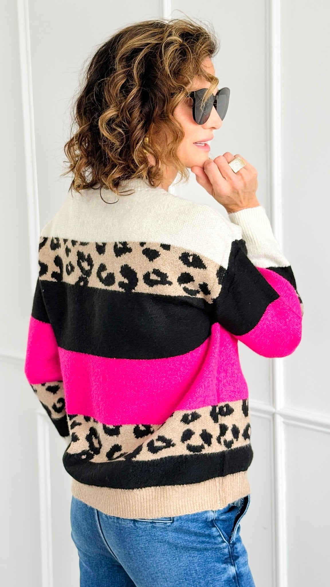 Cool Leopard Stripe Knit Sweater-140 Sweaters-Rousseau-Coastal Bloom Boutique, find the trendiest versions of the popular styles and looks Located in Indialantic, FL