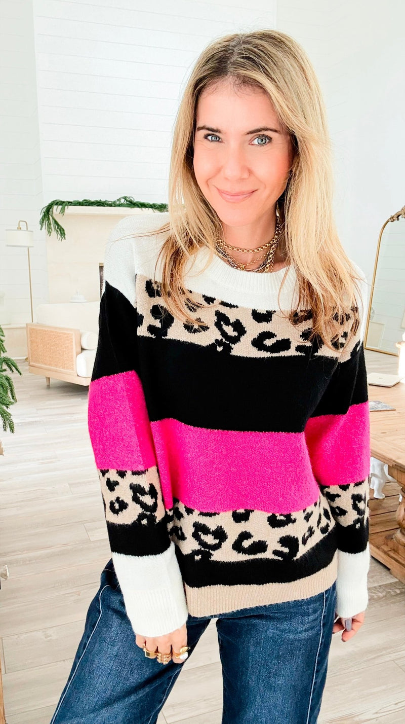 Cool Leopard Stripe Knit Sweater-140 Sweaters-Rousseau-Coastal Bloom Boutique, find the trendiest versions of the popular styles and looks Located in Indialantic, FL