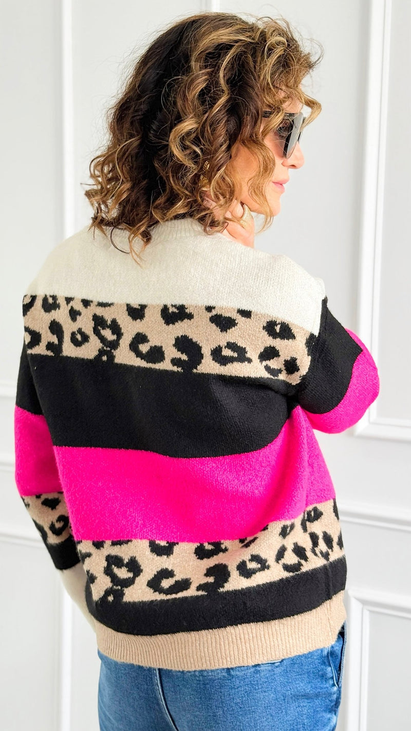 Cool Leopard Stripe Knit Sweater-140 Sweaters-Rousseau-Coastal Bloom Boutique, find the trendiest versions of the popular styles and looks Located in Indialantic, FL