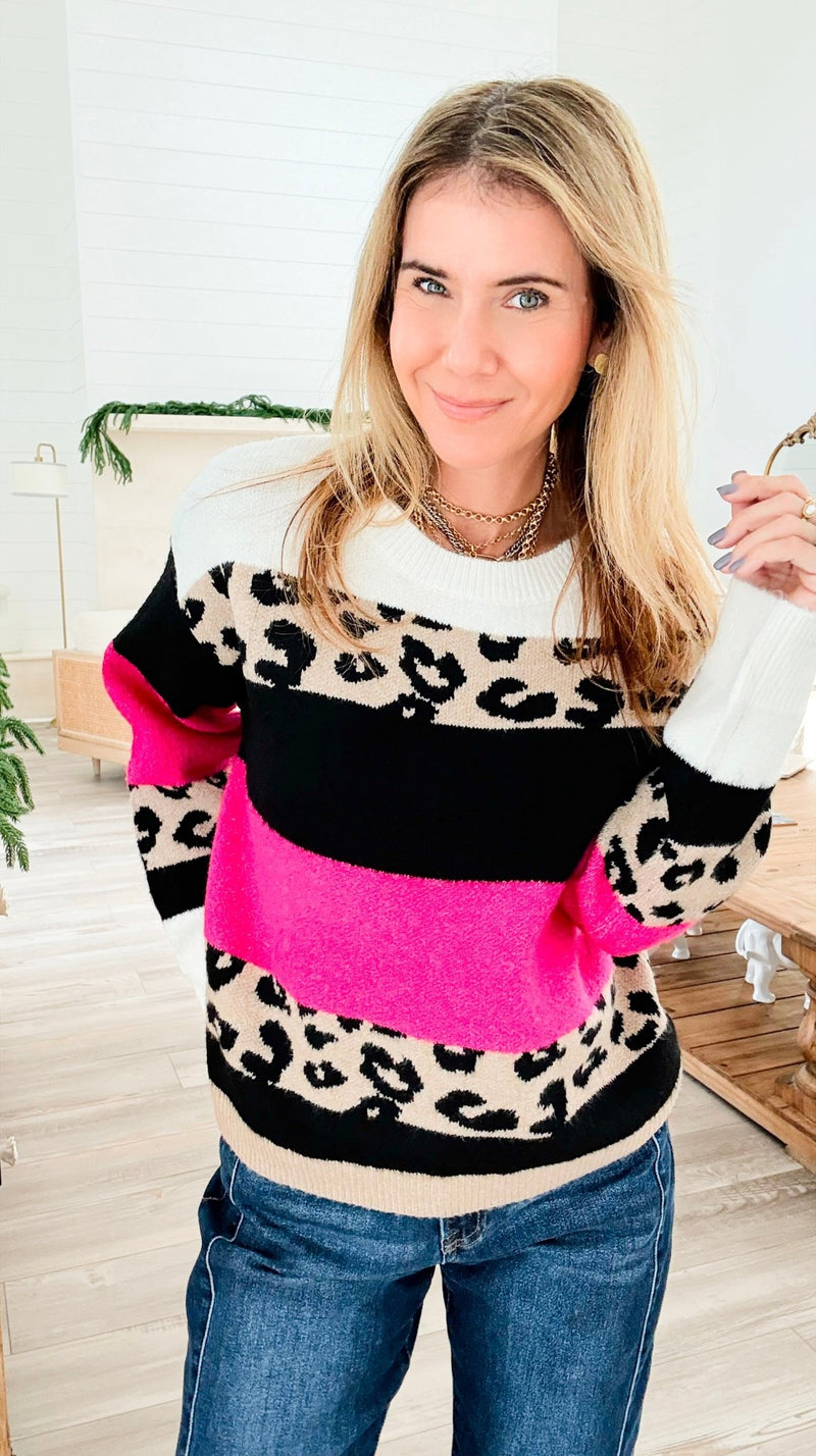 Cool Leopard Stripe Knit Sweater-140 Sweaters-Rousseau-Coastal Bloom Boutique, find the trendiest versions of the popular styles and looks Located in Indialantic, FL
