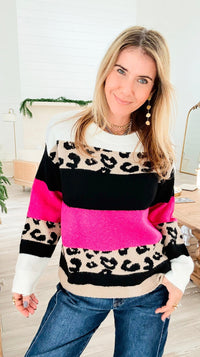 Cool Leopard Stripe Knit Sweater-140 Sweaters-Rousseau-Coastal Bloom Boutique, find the trendiest versions of the popular styles and looks Located in Indialantic, FL