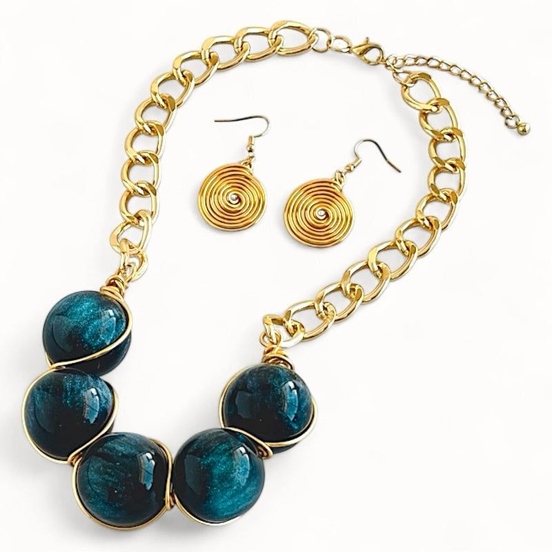 Cosmic Bloom Statement Set - Slate Blue-230 Jewelry-NYW-Coastal Bloom Boutique, find the trendiest versions of the popular styles and looks Located in Indialantic, FL