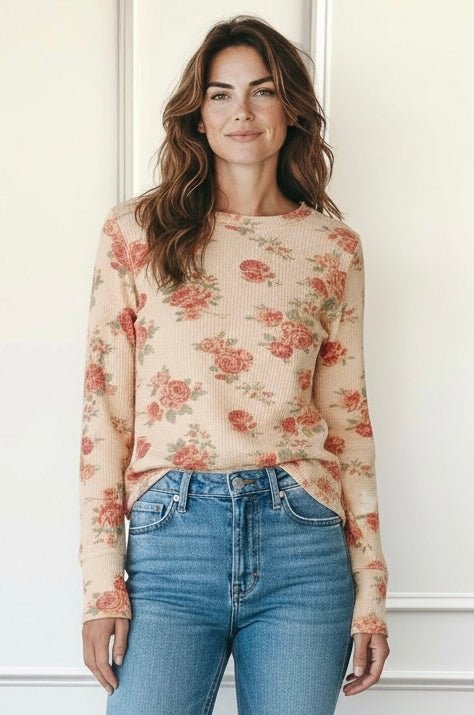 Country Cottage Thumbhole Thermal Top-130 Long Sleeve Tops-BIBI-Coastal Bloom Boutique, find the trendiest versions of the popular styles and looks Located in Indialantic, FL