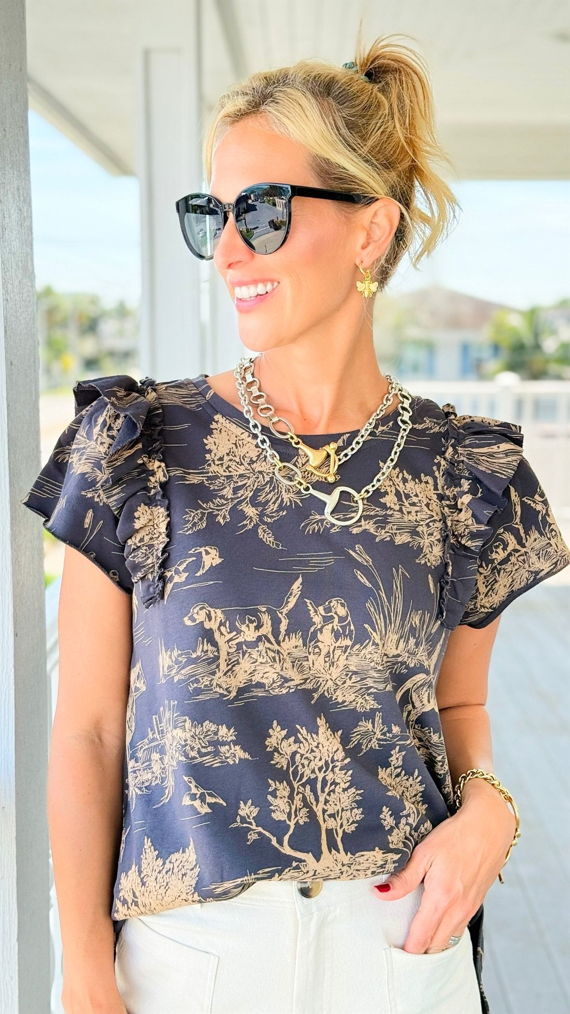 Countryside Ruffle Detail Top-110 Short Sleeve Tops-Umgee-Coastal Bloom Boutique, find the trendiest versions of the popular styles and looks Located in Indialantic, FL