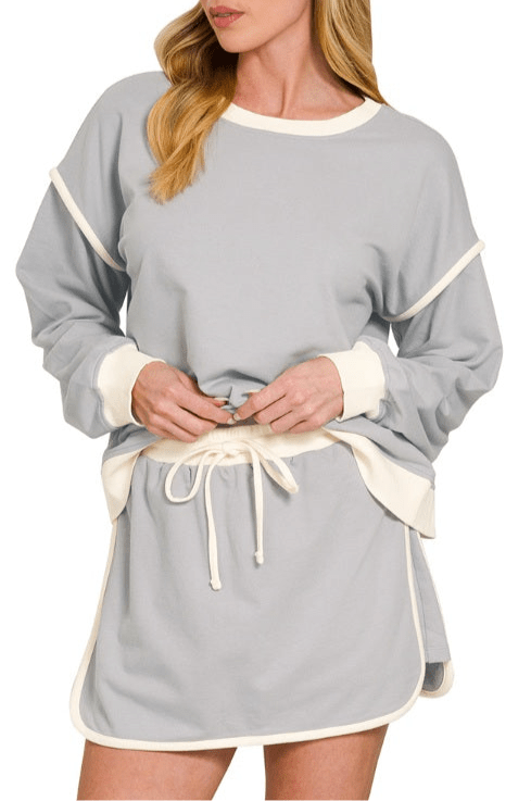 Courtside Contrast Skort Set - Light Grey