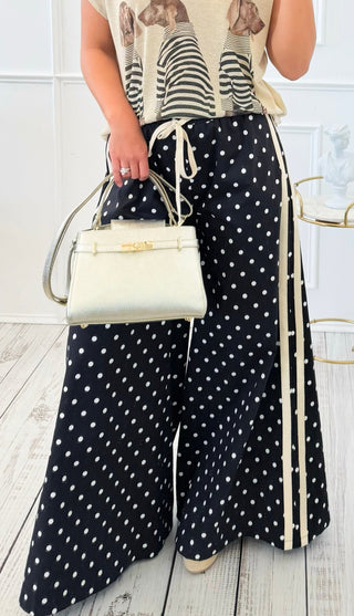Cozy Chic Polka Italian Wide Leg Pant- Black