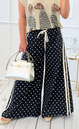 Cozy Chic Polka Italian Wide Leg Pant- Black