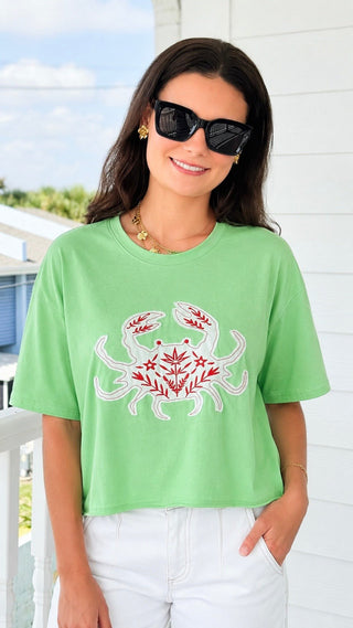 Crab Floral Top - Bright Green