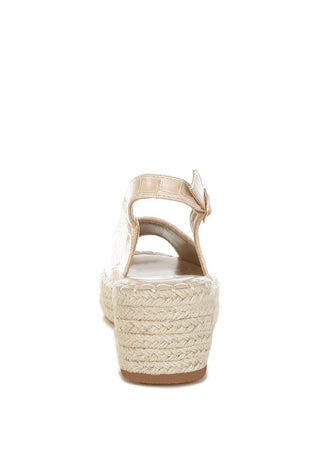 Croc Embossed Peep Toe Espadrille Wedges