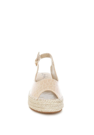Croc Embossed Peep Toe Espadrille Wedges