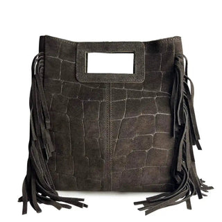 Croc Fringe Society Italian Leather Bag - Dark Brown