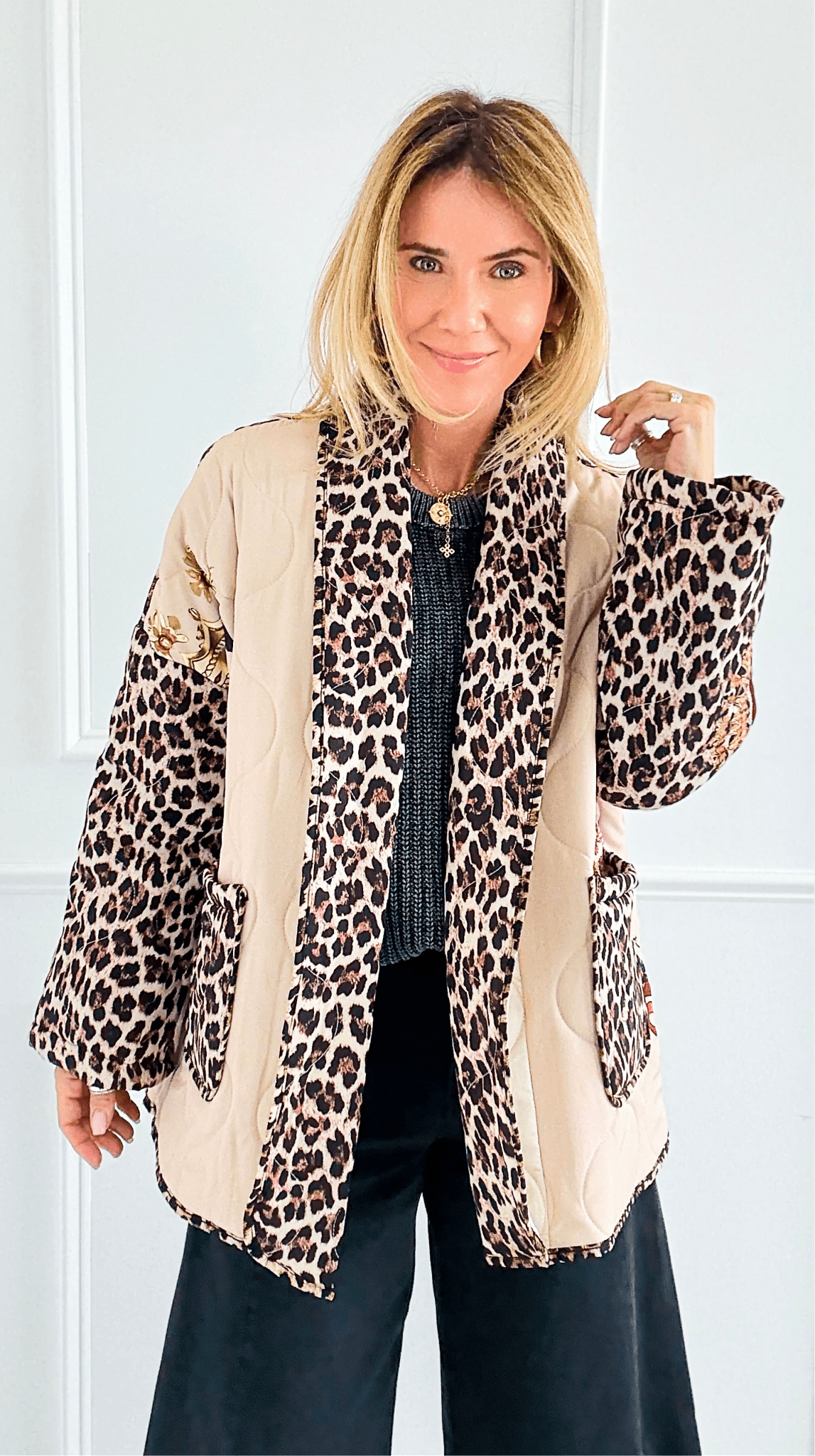 Crown Bejeweled Italian Quilted Jacket-160 Jackets-Italianissimo-Coastal Bloom Boutique, find the trendiest versions of the popular styles and looks Located in Indialantic, FL