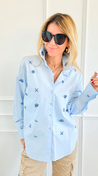 Crystal Sky Blouse - Blue-110 Long Sleeve Tops-Weilco-Coastal Bloom Boutique, find the trendiest versions of the popular styles and looks Located in Indialantic, FL