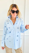 Crystal Sky Blouse - Blue-110 Long Sleeve Tops-Weilco-Coastal Bloom Boutique, find the trendiest versions of the popular styles and looks Located in Indialantic, FL