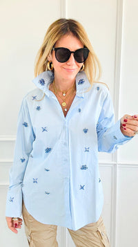Crystal Sky Blouse - Blue-110 Long Sleeve Tops-Weilco-Coastal Bloom Boutique, find the trendiest versions of the popular styles and looks Located in Indialantic, FL