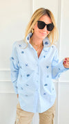 Crystal Sky Blouse - Blue-110 Long Sleeve Tops-Weilco-Coastal Bloom Boutique, find the trendiest versions of the popular styles and looks Located in Indialantic, FL