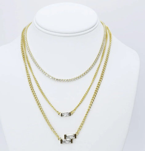 Geometric Sparkle Trio Necklace-230 Jewelry-TREASURE JEWELS-Coastal Bloom Boutique, find the trendiest versions of the popular styles and looks Located in Indialantic, FL