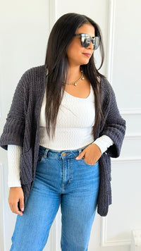Cuff & Comfort Chenille Cardigan-Ink Charcoal-150 Cardigans/Layers-POL-Coastal Bloom Boutique, find the trendiest versions of the popular styles and looks Located in Indialantic, FL