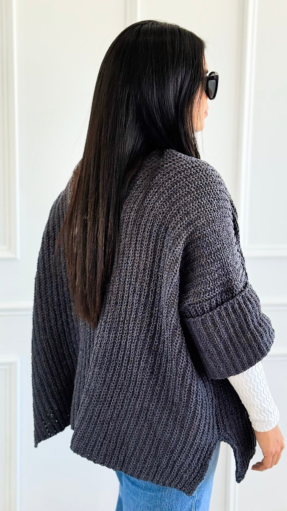 Cuff & Comfort Chenille Cardigan-Ink Charcoal-150 Cardigans/Layers-POL-Coastal Bloom Boutique, find the trendiest versions of the popular styles and looks Located in Indialantic, FL