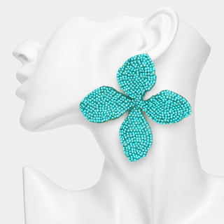 CZ Chunky Floral Earrings - Aqua