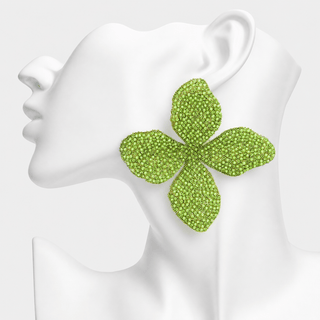 CZ Chunky Floral Earrings - Lime Green