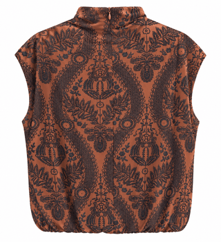 Damask Velvet Sleeveless Top - Camel