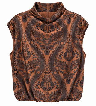 Damask Velvet Sleeveless Top - Camel