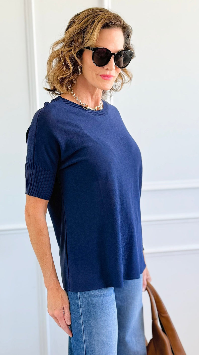 Day To Night Italian Top- Navy-110 Short Sleeve Tops-Aute-Coastal Bloom Boutique, find the trendiest versions of the popular styles and looks Located in Indialantic, FL