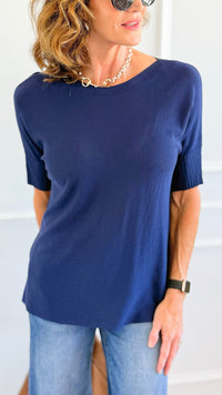 Day To Night Italian Top- Navy-110 Short Sleeve Tops-Aute-Coastal Bloom Boutique, find the trendiest versions of the popular styles and looks Located in Indialantic, FL